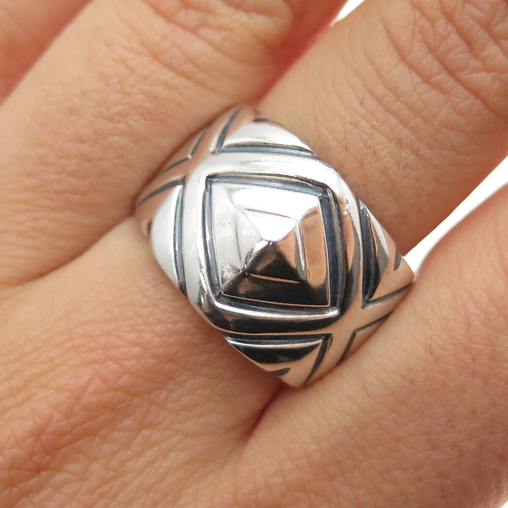 CHAPAL ZENRAY 925 Sterling Silver Vintage Modernist Oxidized Ring Size 8.25